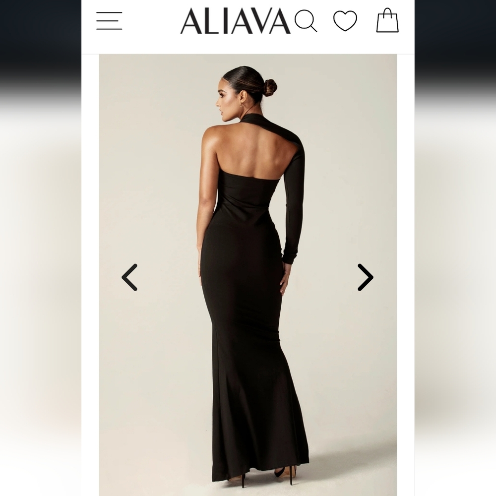 Aliava Elegant Black One-Shoulder Gown - Picture 2 of 8